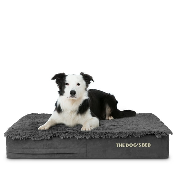 The Dog’s Bed Orthopedic Memory Foam Dog Bed, Large Grey Fur 40x25, Pain Relief for Arthritis, Hip & Elbow Dysplasia, Post Surgery, Lameness, Supportive, Calming, Waterproof Cover