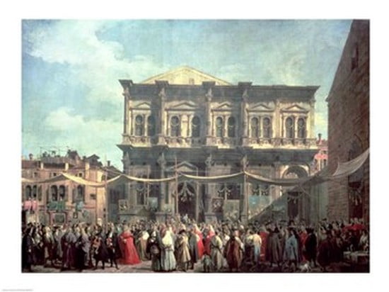 The Doge Visiting the Church and Scuola di San Rocco Canvas Art - Giovanni Antonio Canaletto (24 x 18)
