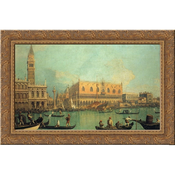 The Doge's Palace with the Piazza di San Marco 24x16 Gold Ornate Wood Framed Canvas Art by Canaletto