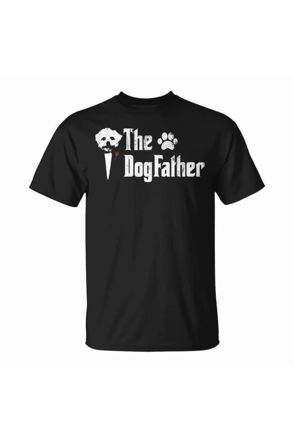 The Dogfather Maltese Dog Dad Graphic Tee Unisex Adult Cotton Casual Pet Lover Father's Day Gift T-Shirt, Size S, Color Black