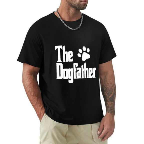 The Dogfather Trendy Men's Cotton Short Sleeve HD Print Tee for Casual T-Shirt Crew Neck Top Black L