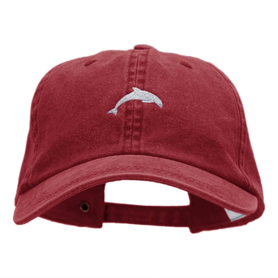 The Dolphin Embroidered Pigment Dyed Wash Caps - Wine OSFM