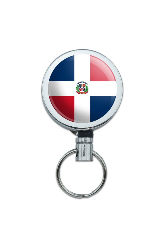 The Dominican Republic National Country Flag Retractable Belt Clip Badge Key Holder