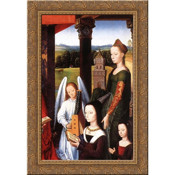 The Donne Triptych [detail: 4, central panel] 18x24 Gold Ornate Wood Framed Canvas Art by Memling, Hans