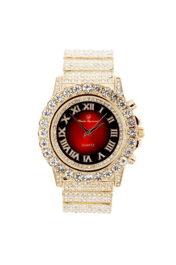 The Dope Thick Bling'ed Out Rolly Look Red dial - Oversize Ice on Blast Metal band Men's watch- ST10238