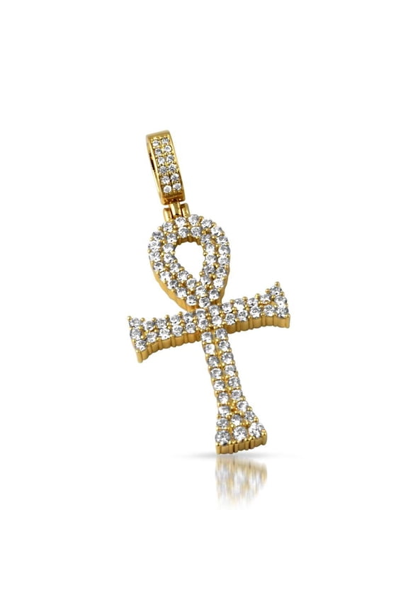 The Double Bling Ankh Cross CZ Iced Out Gold Pendant