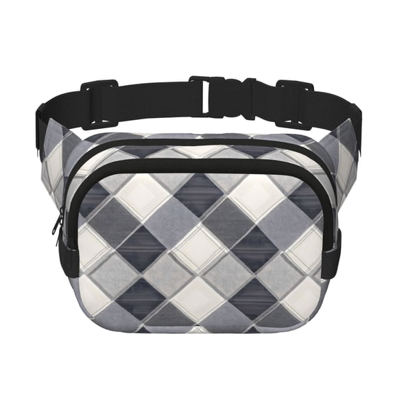 The Double-Layer Waist Bag Features A 6.3×9.1×2.8in Nylon Zipper And A Pull With A Zipper Compartment Argyle Plaid Lightslategray_3