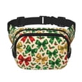 thumbnail image 1 of The Double-Layer Waist Bag Features A 6.3×9.1×2.8in Nylon Zipper And A Pull With A Zipper Compartment Festive Holiday Ribbon Bow Pattern, 1 of 8