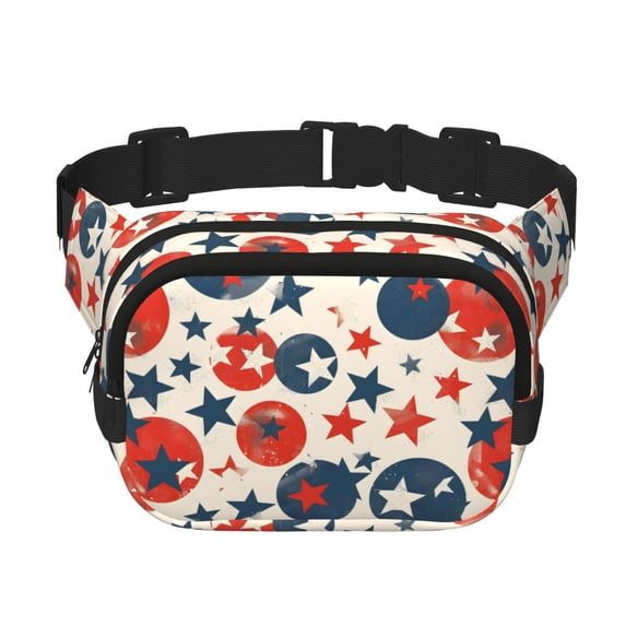 The Double-Layer Waist Bag Features A 6.3×9.1×2.8in Nylon Zipper And A Pull With A Zipper Compartment Independence Day Theme Star (2)
