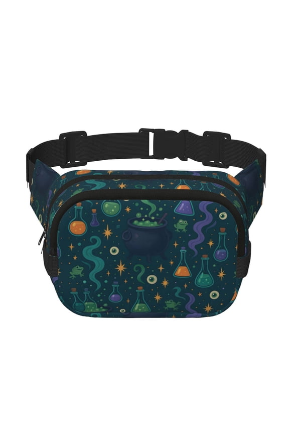 The Double-Layer Waist Bag Features A 6.39.12.8in Nylon Zipper And A Pull With A Zipper Compartment Magical Potion Halloween Pattern