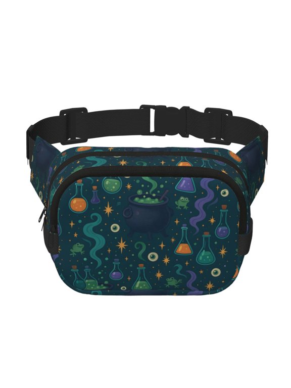 The Double-Layer Waist Bag Features A 6.39.12.8in Nylon Zipper And A Pull With A Zipper Compartment Magical Potion Halloween Pattern