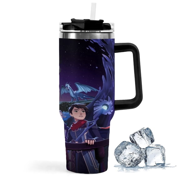 The Dragon Prince-theme Insulated Stainless Steel Tumbler with Handle Gifts For Family Friends Fans and Straw Fits in Standard Cup Holder 40 OZ