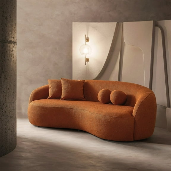 The Drake Burnt Orange Japandi Style Curvy Boucle Sofa - Ideal for Tight Spaces
