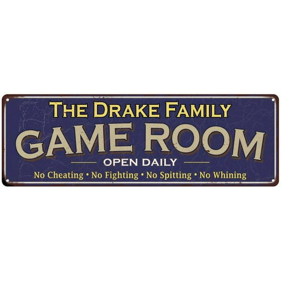 The Drake Family Gift Blue Game Room Metal 6x18 Sign 206180037258