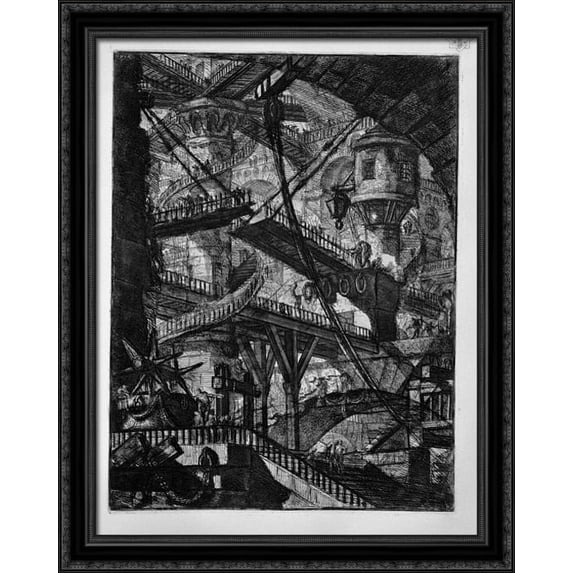 The Drawbridge 28x36 Large Black Ornate Wood Framed Canvas Art by Giovanni Battista Piranesi