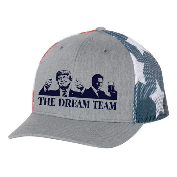 The Dream Team Funny Mens Embroidered Mesh Back Trucker Hat Baseball Cap, Heather Grey/American Flag