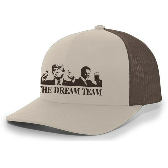 The Dream Team Funny Mens Embroidered Mesh Back Trucker Hat Baseball Cap, Khaki/Brown