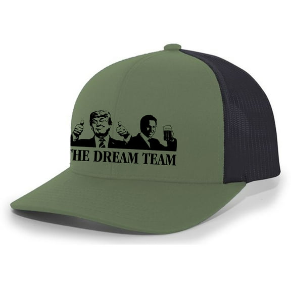 The Dream Team Funny Mens Embroidered Mesh Back Trucker Hat Baseball Cap, Loden/Black