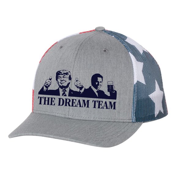 The Dream Team Funny Mens Embroidered Mesh Back Trucker Hat Baseball Cap, Silver/White
