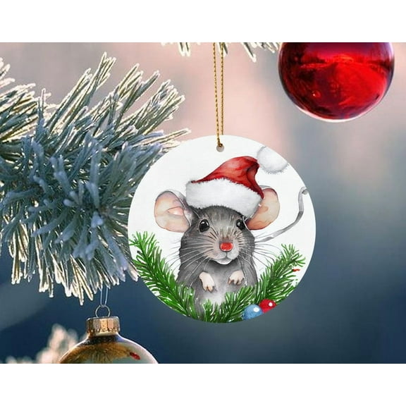 The Dreamy Den Ceramic Christmas Mouse Ornament, Holiday Decor, Christmas Keepsake, Seasonal Gift, Christmas Tree Decoration, Gift For Kids, 1PC