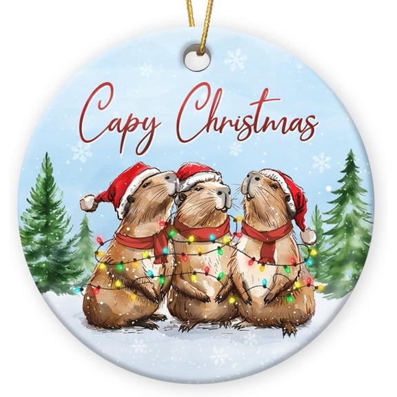 The Dreamy Den Glow Cute Capybara Christmas Decorations - Double Sided Ceramic Ornament For Tree, Capybara Gifts For Friends, 2PCS