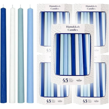 The Dreidel Company 45 Deluxe Tapered Hanukkah Menorah Candles for All 8 Nights of Chanukah (Pastel Blue/White) (10-Pack)