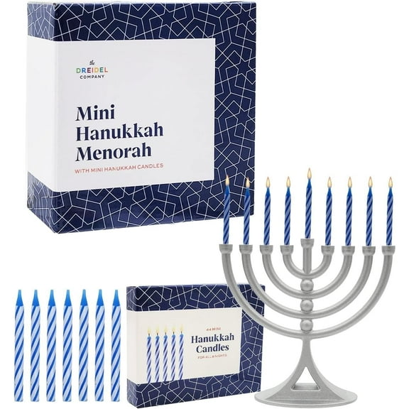 The Dreidel Company Classic Hanukkah Mini Menorah with Birthday Candles, for All 8 Days of Chanuka (6-Pack)