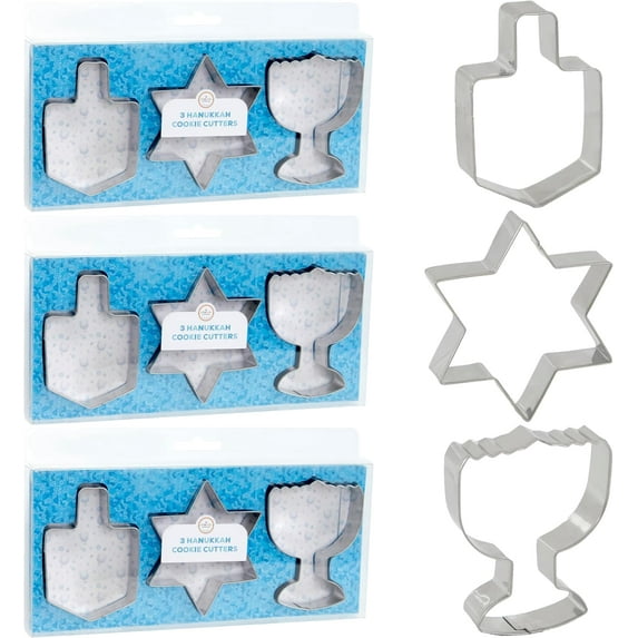 The Dreidel Company Stainless Steel Hanukkah Cookie Cutters, Three Hanukkah Menorah, Dreidel, Star Shaped (24-Pack)