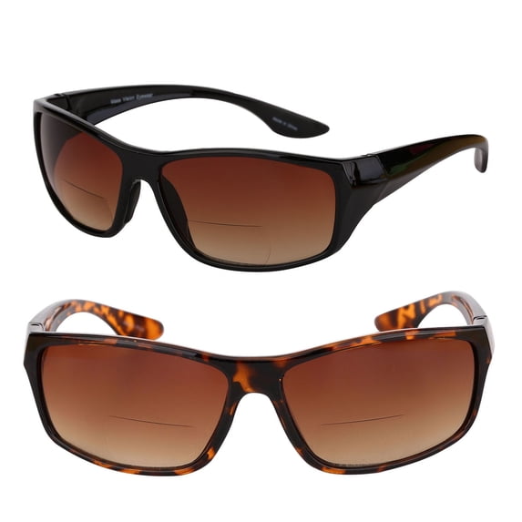 "The Driver" 2 Pair of Bifocal Sunglasses Featuring High Definition Driving Lenses for Men and Women - Black/Tortoise - 1.75