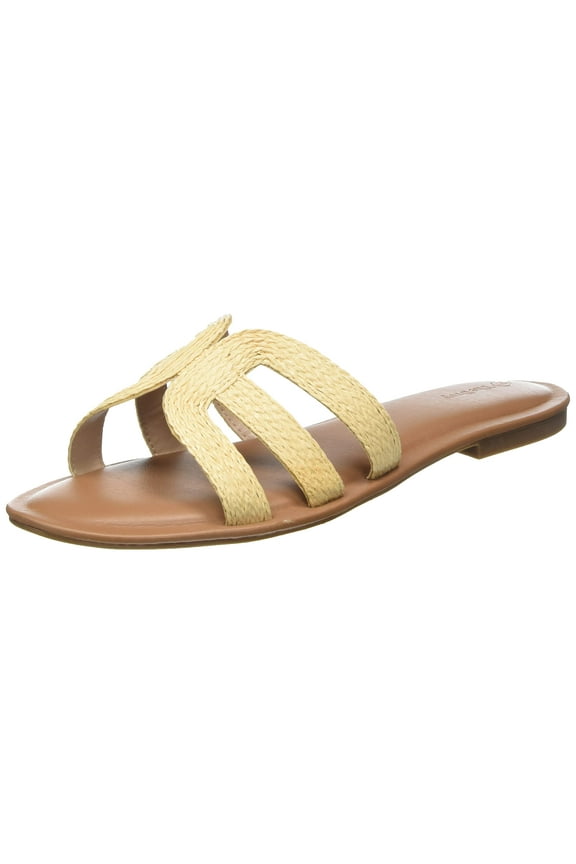 Monika Raffia Fashion Slip On Flat H-Band Slide All Seasons Sandals