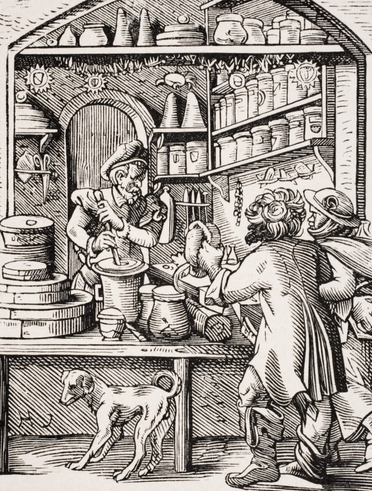 The Druggist 19Th Century Reproduction Of 16Th Century Woodcut By Jost Amman Canvas Art - Ken Welsh  Design Pics (12 x 16)
