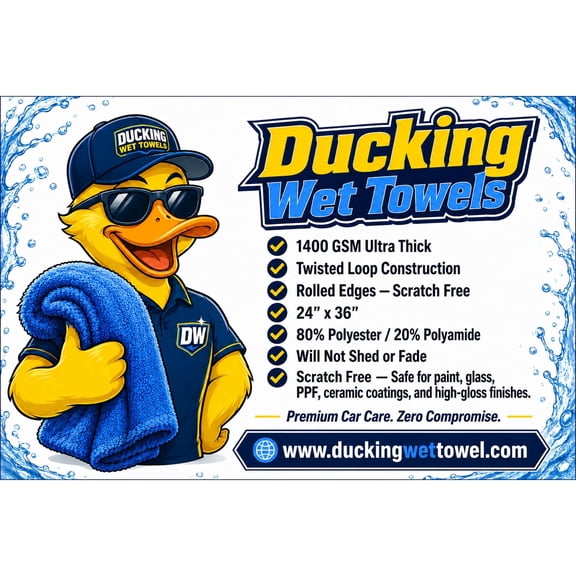 Ducking Wet Towels 1400 GSM Premium Microfiber Car Drying Towel - 24 x 36 in, Black Microfiber Bound Edge, Ceramic Coating & PPF Safe