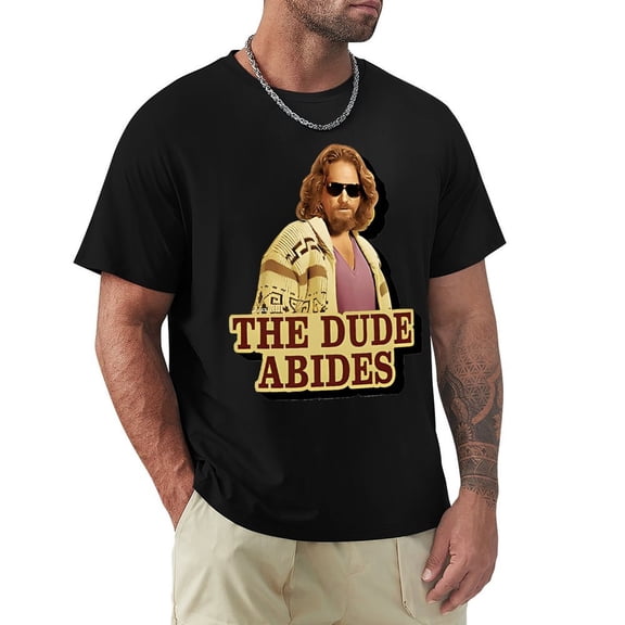 The Dude Abides Sprightly Men's Cotton Short Sleeve HD Print Tee for Casual T-Shirt Crew Neck Top Black L