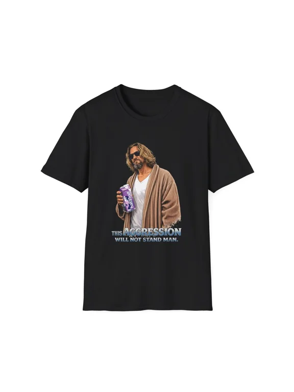 The Dude holding White Russian T-Shirt | The Aggression Will Not Stand Man