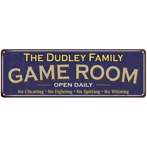 The Dudley Family Gift Blue Game Room Metal 6x18 Sign 206180037589