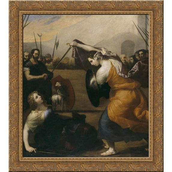 The Duel of Women (The Duel of Isabella de Carazzi and Diambra de Pettinella) 20x20 Gold Ornate Wood Framed Canvas Art by Ribera, Jusepe de