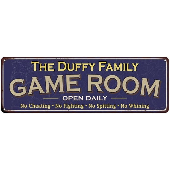 The Duffy Family Blue Game Room Metal 6x18 Sign 106180037329