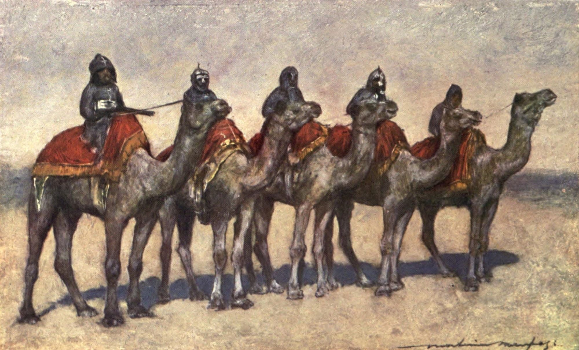 The Durbar 1903 Armed camel-riders from Bikanir Canvas Art - Mortimer Menpes (18 x 24)