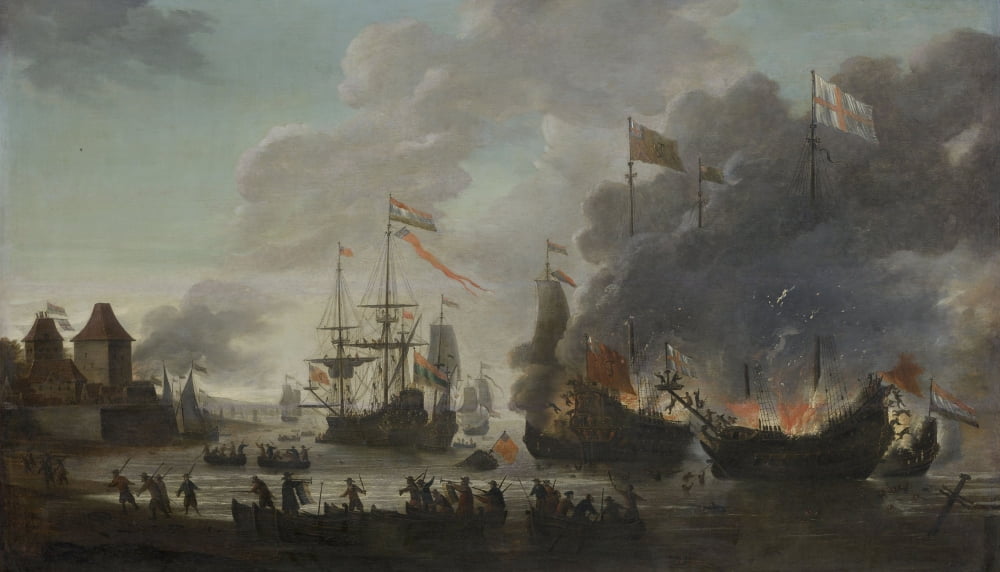The Dutch Burn English Ships During The Expedition To Chatham Canvas Art -  (24 x 18)