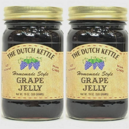 The Dutch Kettle Amish Homemade Style Grape Jelly All Natural Non-GMO 2 - 19 oz. Reusable Jar
