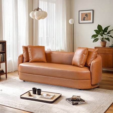 The Dylan Cognac Leather Sofa - 28.3"H x 85"W x 32.7"D, Composite Leather & Solid Wood Details