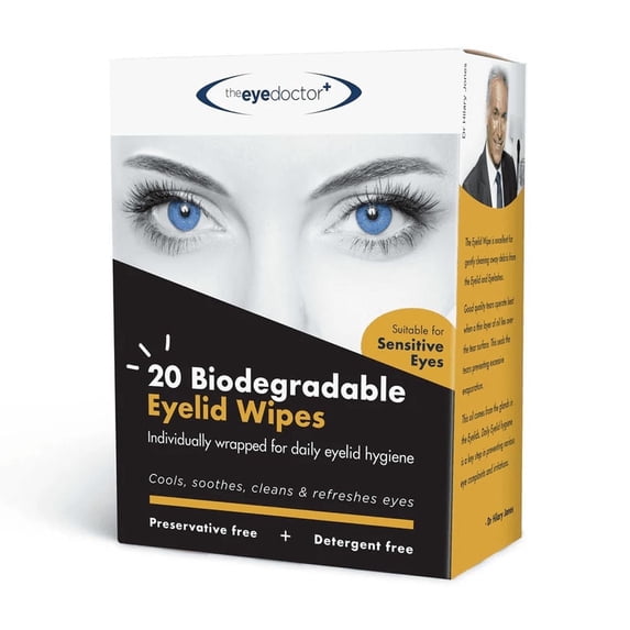 The Eye Doctor Eyelid Wipes – 20 x Single use Lid & Lash Wipes – Suitable for Sensitive Eyes, Dry Eyes, Blepharitis & MGD - Rinse-Free Eye Wipes - Removes Makeup, Oil, Debris