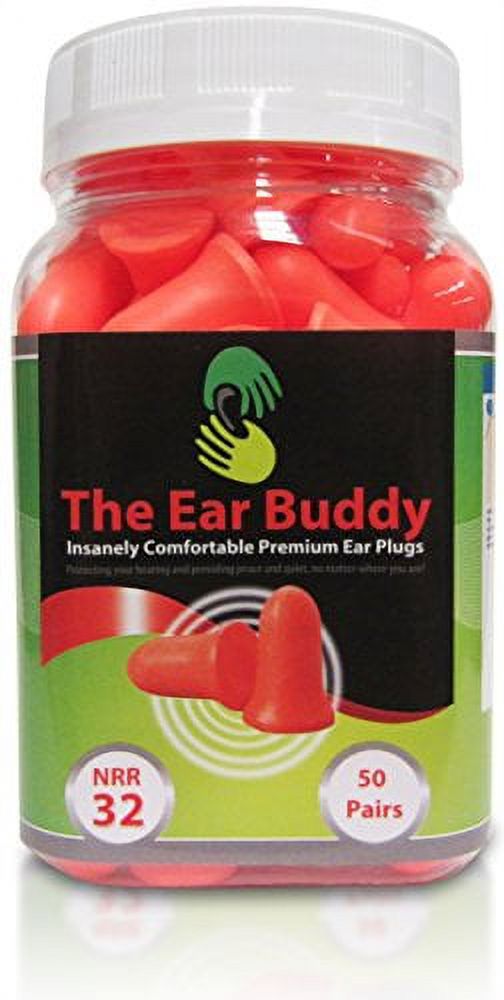The Ear Buddy Premium Soft Foam Ear Plugs, Noise Cancelling Earplugs For Sleeping, Hearing Protection For Concerts, Work, Shooting & Travel, Noise Reduction Rating 32 Decibels, 50 Pairs - image 1 of 9