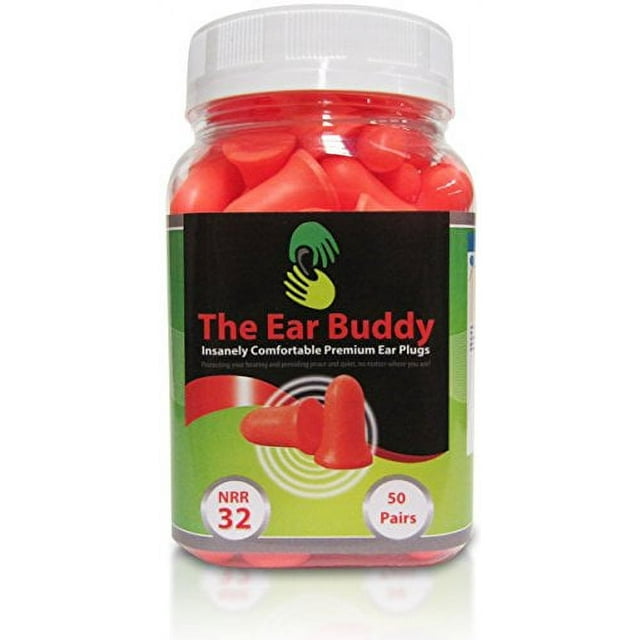 The Ear Buddy Premium Soft Foam Ear Plugs, Noise Cancelling Earplugs For Sleeping, Hearing Protection For Concerts, Work, Shooting & Travel, Noise Reduction Rating 32 Decibels, 50 Pairs