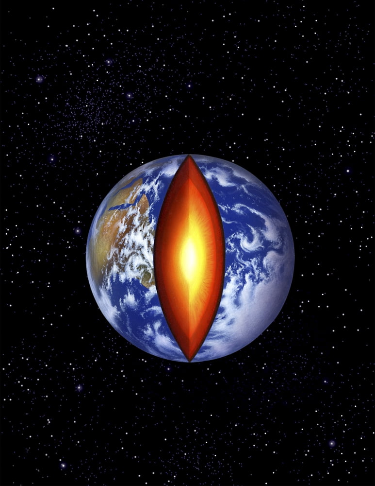 The Earth with the center cutaway to reveal its core Canvas Art - Jerry LoFaroStocktrek Images (25 x 32)