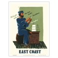 thumbnail image 1 of The East Coast - Washington Baltimore New York Boston Providence New England - Vintage Travel Poster by Edward McKnight Kauffer c.1948 - Master Art Print (Unframed) 9in x 12in, 1 of 4