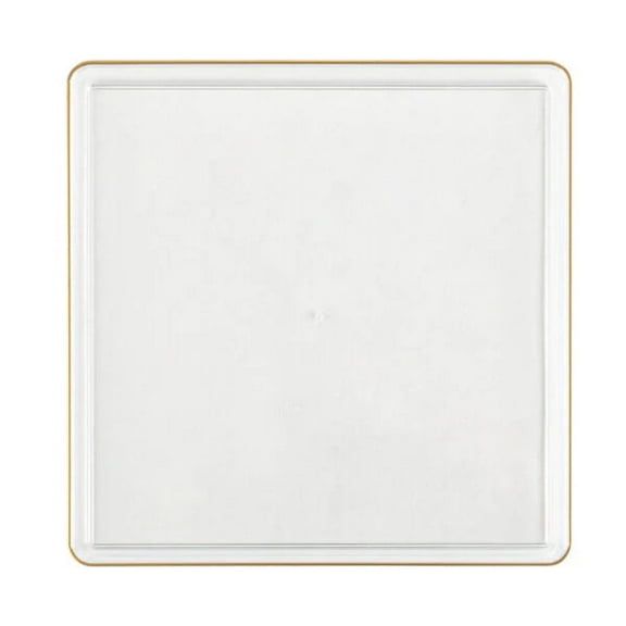 The Edge Collection 10.75" Clear with Gold Rim Square Plastic Dinner Plates:60CT