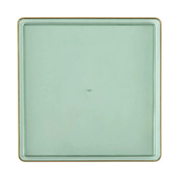 The Edge Collection 10.75" Transparent Green with Gold Rim Square Plastic Dinner Plates:60CT
