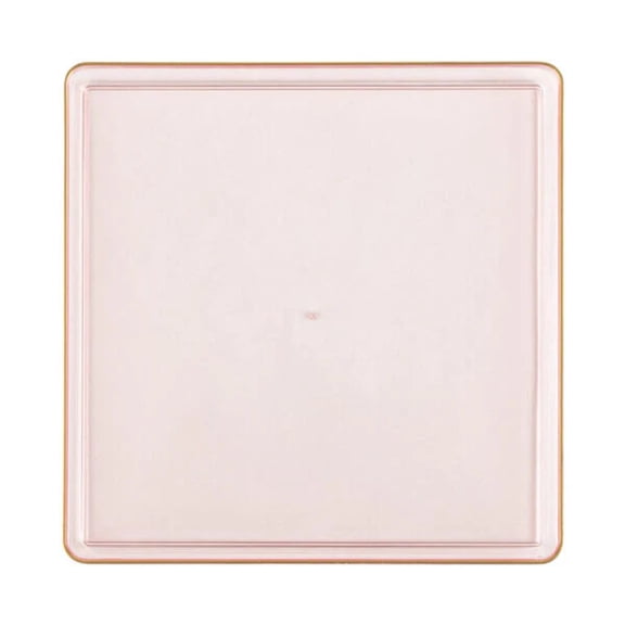The Edge Collection 10.75" Transparent Pink with Gold Rim Square Plastic Dinner Plates:120CT