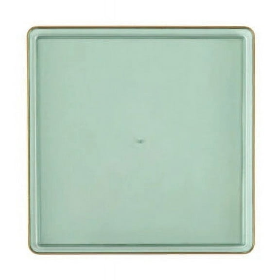 The Edge Collection 7.75" Transparent Green with Gold Rim Square Plastic Appetizers Plates:10CT